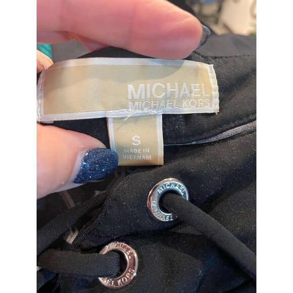 Michael by Michael Kors Navy Geometric Design Lace-Up Neck Blouse Sz S - Picture 8 of 10